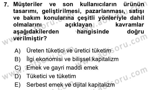 Tüketim Sosyolojisi Dersi 2025 - 2026 Yılı (Vize) Ara Sınav Soruları 7. Soru