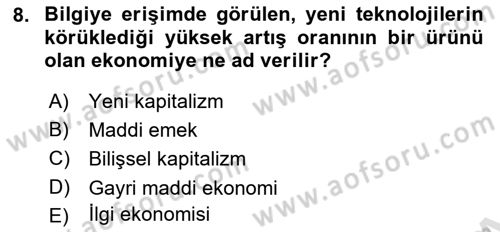 Tüketim Sosyolojisi Dersi 2025 - 2026 Yılı (Vize) Ara Sınav Soruları 8. Soru
