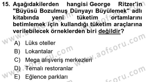 Tüketim Sosyolojisi Dersi 2025 - 2026 Yılı (Final) Dönem Sonu Sınav Soruları 15. Soru