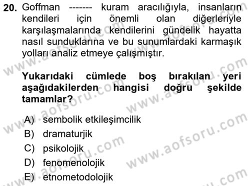 Tüketim Sosyolojisi Dersi 2025 - 2026 Yılı (Final) Dönem Sonu Sınav Soruları 20. Soru