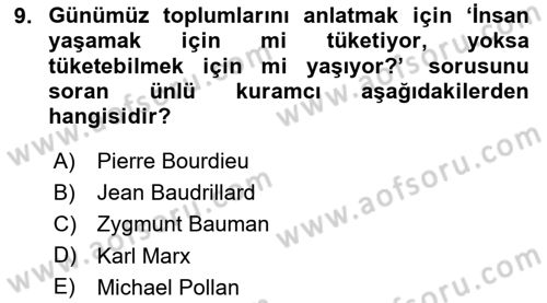 Tüketim Sosyolojisi Dersi 2025 - 2026 Yılı (Final) Dönem Sonu Sınav Soruları 9. Soru
