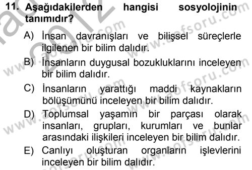 Spor Bilimlerine Giriş Dersi 2012 - 2013 Yılı (Vize) Ara Sınav Soruları 11. Soru