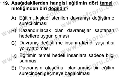 Spor Bilimlerine Giriş Dersi 2012 - 2013 Yılı (Final) Dönem Sonu Sınav Soruları 19. Soru