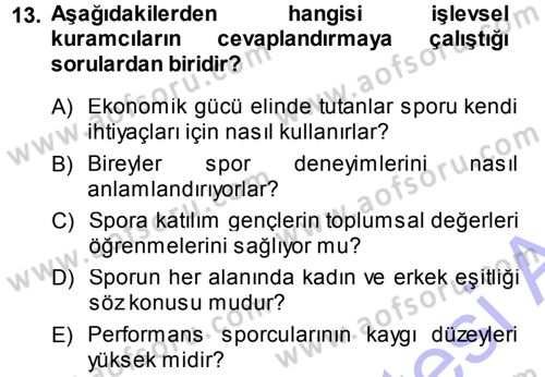 Spor Bilimlerine Giriş Dersi Ara Sınavı Deneme Sınav Soruları 13. Soru