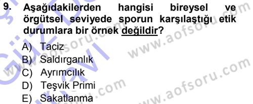 Spor Bilimlerine Giriş Dersi Ara Sınavı Deneme Sınav Soruları 9. Soru