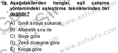 Spor Bilimlerine Giriş Dersi 2014 - 2015 Yılı (Final) Dönem Sonu Sınav Soruları 19. Soru
