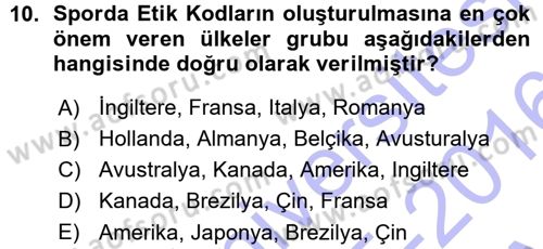 Spor Bilimlerine Giriş Dersi Ara Sınavı Deneme Sınav Soruları 10. Soru