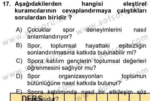 Spor Bilimlerine Giriş Dersi 2015 - 2016 Yılı (Vize) Ara Sınavı 17. Soru