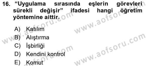 Spor Bilimlerine Giriş Dersi 2015 - 2016 Yılı (Final) Dönem Sonu Sınav Soruları 16. Soru