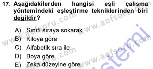 Spor Bilimlerine Giriş Dersi 2015 - 2016 Yılı (Final) Dönem Sonu Sınav Soruları 17. Soru