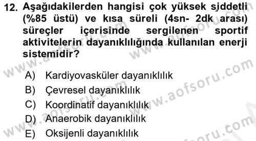 Spor Bilimlerine Giriş Dersi 2015 - 2016 Yılı Tek Ders Sınav Soruları 12. Soru