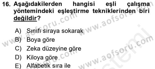 Spor Bilimlerine Giriş Dersi 2015 - 2016 Yılı Tek Ders Sınav Soruları 16. Soru