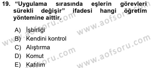 Spor Bilimlerine Giriş Dersi 2015 - 2016 Yılı Tek Ders Sınav Soruları 19. Soru