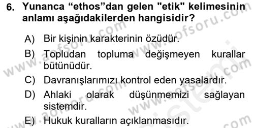 Spor Bilimlerine Giriş Dersi 2015 - 2016 Yılı Tek Ders Sınav Soruları 6. Soru