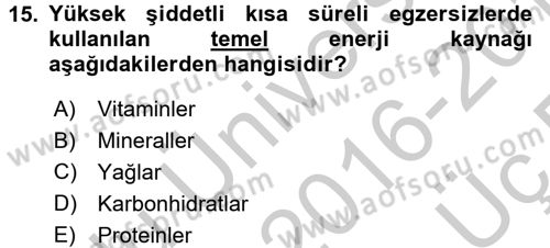 Spor Bilimlerine Giriş Dersi 2016 - 2017 Yılı 3 Ders Sınavı 15. Soru