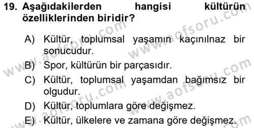 Spor Bilimlerine Giriş Dersi Ara Sınavı Deneme Sınav Soruları 19. Soru