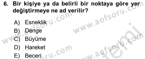 Spor Bilimlerine Giriş Dersi 2016 - 2017 Yılı (Vize) Ara Sınav Soruları 6. Soru