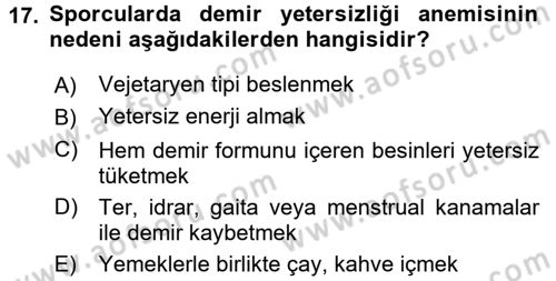 Spor Bilimlerine Giriş Dersi 2016 - 2017 Yılı (Final) Dönem Sonu Sınav Soruları 17. Soru