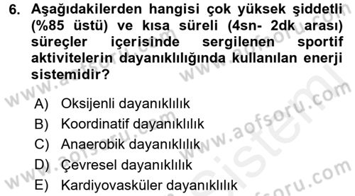 Spor Bilimlerine Giriş Dersi 2017 - 2018 Yılı 3 Ders Sınav Soruları 6. Soru