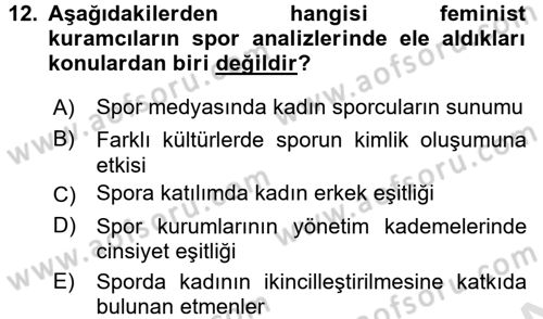 Spor Bilimlerine Giriş Dersi Ara Sınavı Deneme Sınav Soruları 12. Soru