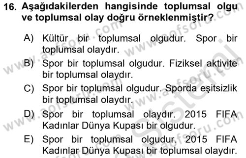 Spor Bilimlerine Giriş Dersi Ara Sınavı Deneme Sınav Soruları 16. Soru