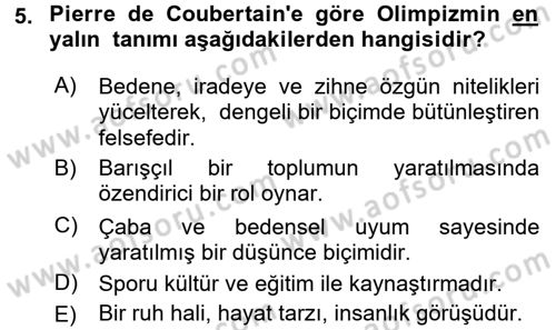 Spor Bilimlerine Giriş Dersi Ara Sınavı Deneme Sınav Soruları 5. Soru