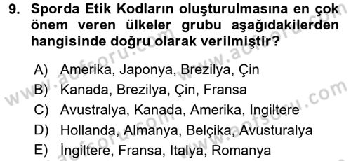 Spor Bilimlerine Giriş Dersi Ara Sınavı Deneme Sınav Soruları 9. Soru