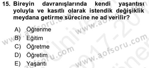 Spor Bilimlerine Giriş Dersi 2017 - 2018 Yılı (Final) Dönem Sonu Sınav Soruları 15. Soru