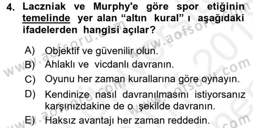 Spor Bilimlerine Giriş Dersi 2017 - 2018 Yılı (Final) Dönem Sonu Sınav Soruları 4. Soru
