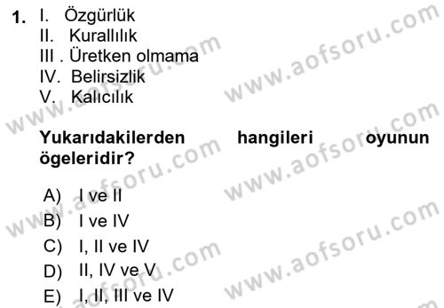 Spor Bilimlerine Giriş Dersi Ara Sınavı Deneme Sınav Soruları 1. Soru
