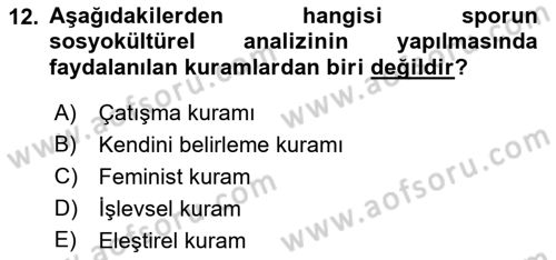 Spor Bilimlerine Giriş Dersi Ara Sınavı Deneme Sınav Soruları 12. Soru