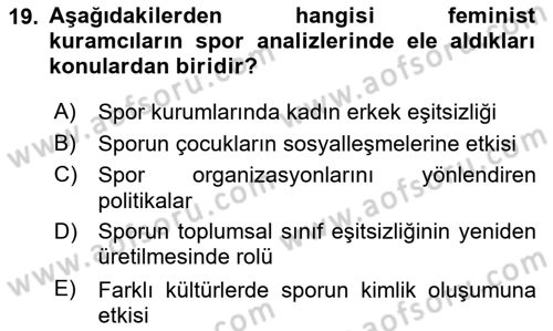 Spor Bilimlerine Giriş Dersi Ara Sınavı Deneme Sınav Soruları 19. Soru