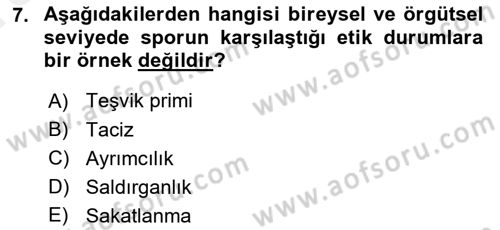 Spor Bilimlerine Giriş Dersi Ara Sınavı Deneme Sınav Soruları 7. Soru
