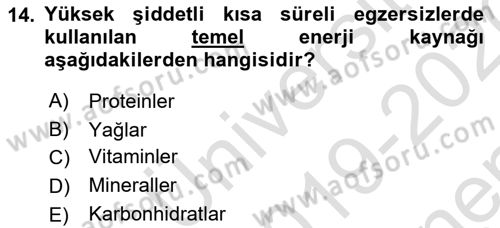 Spor Bilimlerine Giriş Dersi 2019 - 2020 Yılı (Final) Dönem Sonu Sınav Soruları 14. Soru