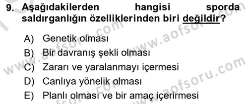 Spor Bilimlerine Giriş Dersi 2019 - 2020 Yılı (Final) Dönem Sonu Sınav Soruları 9. Soru