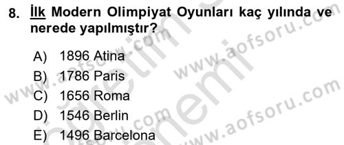 Spor Bilimlerine Giriş Dersi 2021 - 2022 Yılı (Vize) Ara Sınav Soruları 8. Soru