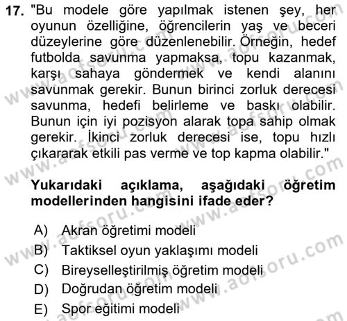 Spor Bilimlerine Giriş Dersi 2021 - 2022 Yılı (Final) Dönem Sonu Sınav Soruları 17. Soru