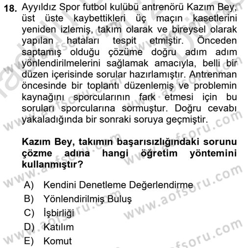 Spor Bilimlerine Giriş Dersi 2021 - 2022 Yılı (Final) Dönem Sonu Sınav Soruları 18. Soru