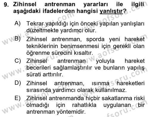 Spor Bilimlerine Giriş Dersi 2021 - 2022 Yılı (Final) Dönem Sonu Sınav Soruları 9. Soru