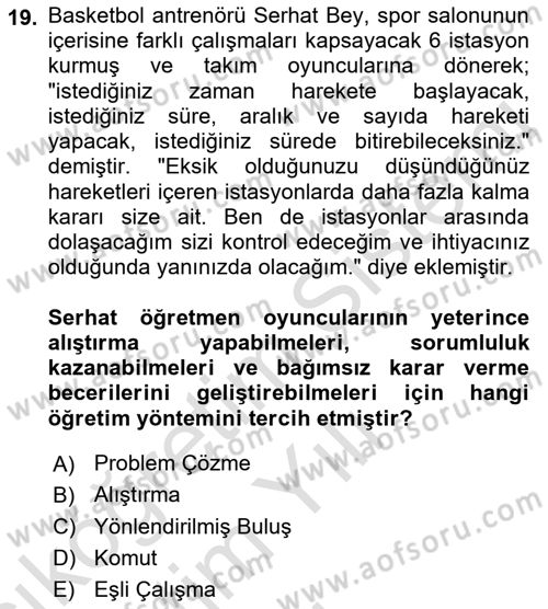 Spor Bilimlerine Giriş Dersi 2021 - 2022 Yılı Yaz Okulu Sınav Soruları 19. Soru