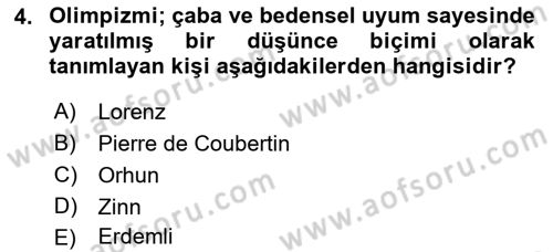Spor Bilimlerine Giriş Dersi 2021 - 2022 Yılı Yaz Okulu Sınav Soruları 4. Soru