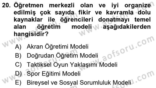 Spor Bilimlerine Giriş Dersi 2024 - 2025 Yılı (Final) Dönem Sonu Sınav Soruları 20. Soru