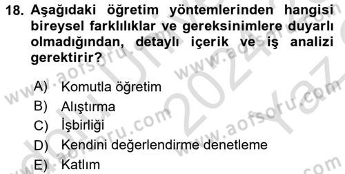 Spor Bilimlerine Giriş Dersi 2024 - 2025 Yılı Yaz Okulu Sınav Soruları 18. Soru