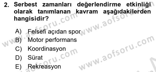 Spor Bilimlerine Giriş Dersi 2024 - 2025 Yılı Yaz Okulu Sınav Soruları 2. Soru