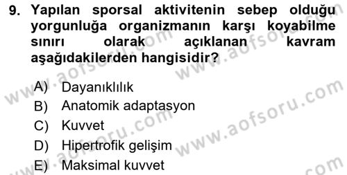 Spor Bilimlerine Giriş Dersi 2024 - 2025 Yılı Yaz Okulu Sınav Soruları 9. Soru