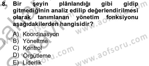Spor Yönetimi Dersi 2014 - 2015 Yılı (Vize) Ara Sınav Soruları 8. Soru