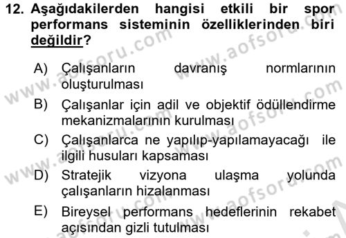 Spor Yönetimi Dersi 2015 - 2016 Yılı (Final) Dönem Sonu Sınav Soruları 12. Soru