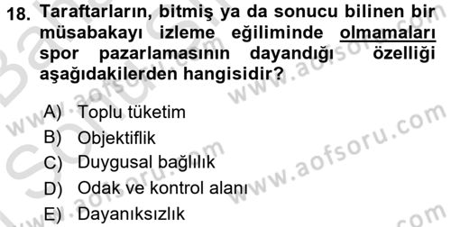Spor Yönetimi Dersi 2015 - 2016 Yılı (Final) Dönem Sonu Sınav Soruları 18. Soru