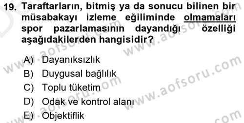 Spor Yönetimi Dersi 2015 - 2016 Yılı Tek Ders Sınav Soruları 19. Soru