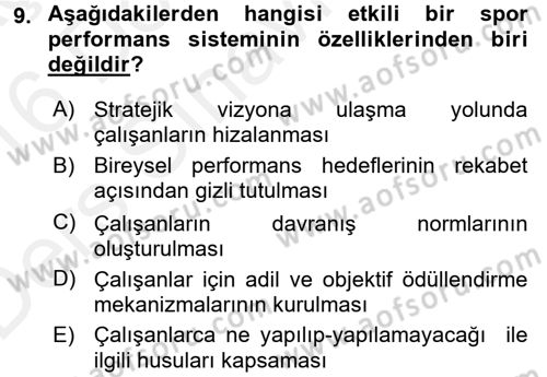 Spor Yönetimi Dersi 2015 - 2016 Yılı Tek Ders Sınav Soruları 9. Soru